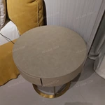 Modern Round Nightstand with Light Gray Leatherette & Gold Stainless Steel Base